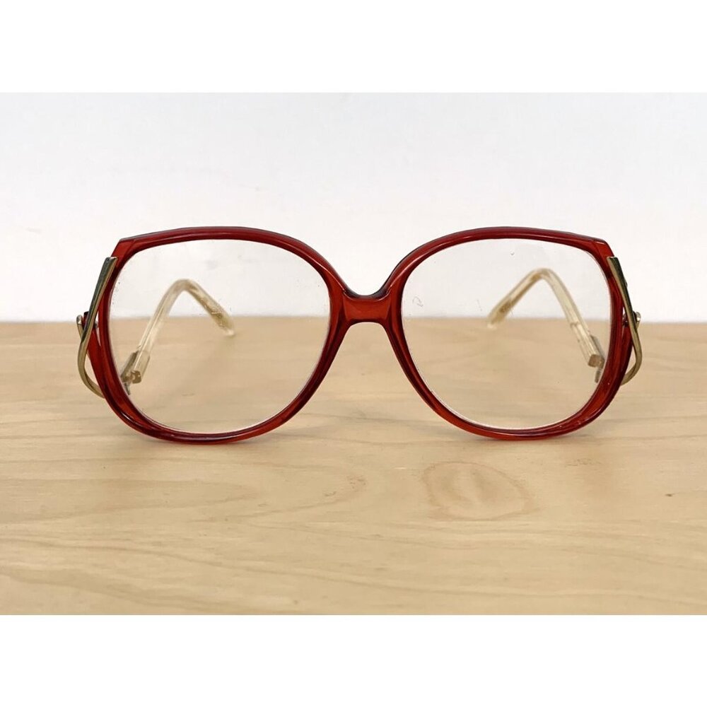Vintage Red Rimmed Oversized Womens Plastic Metal Round Eye Glasses